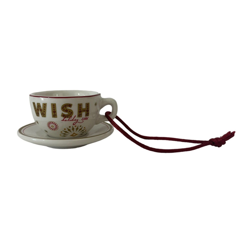Starbucks WISH Mini Teacup w/ Saucer Christmas Ornament - 2006 Miniature Cup